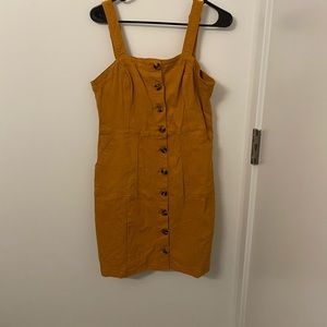 Mustard yellow denim button up dress